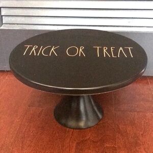 Rae Dunn Black Ceramic “Trick or Treat” Halloween Cake Stand, 12” Wide Height 7”